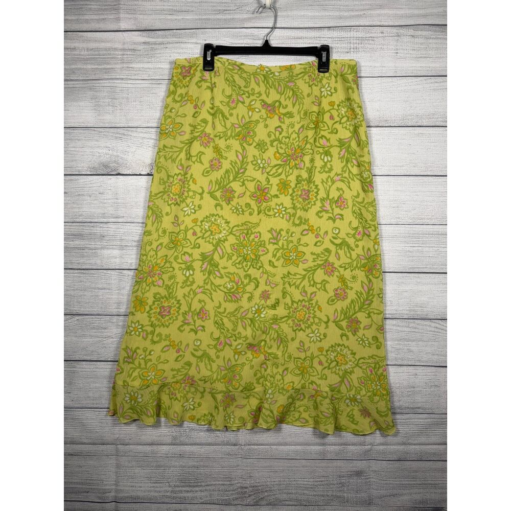 J.H. Collectibles Women’s 16 Green Floral Ruffle Hem Midi Skirt 4307